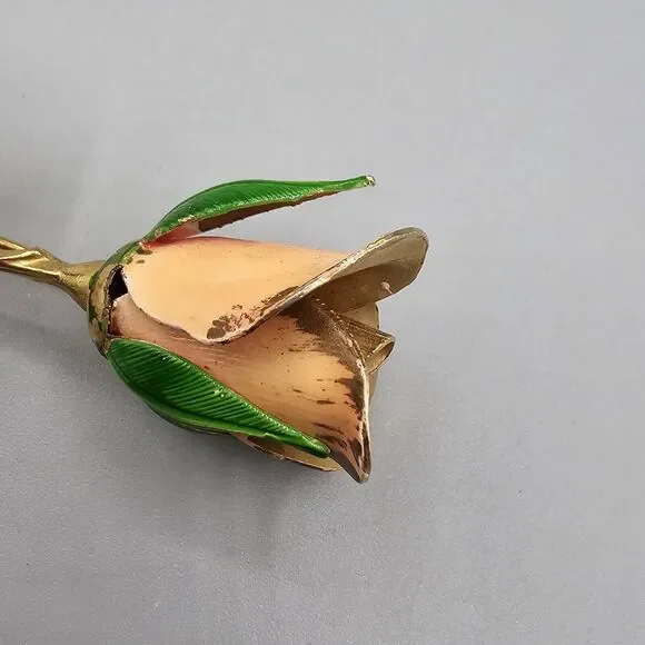 Lot Enamel Flower Brooch Pin (3) Gold Tone Pink Peach White Rose Floral Giovanni - Picture 11 of 13